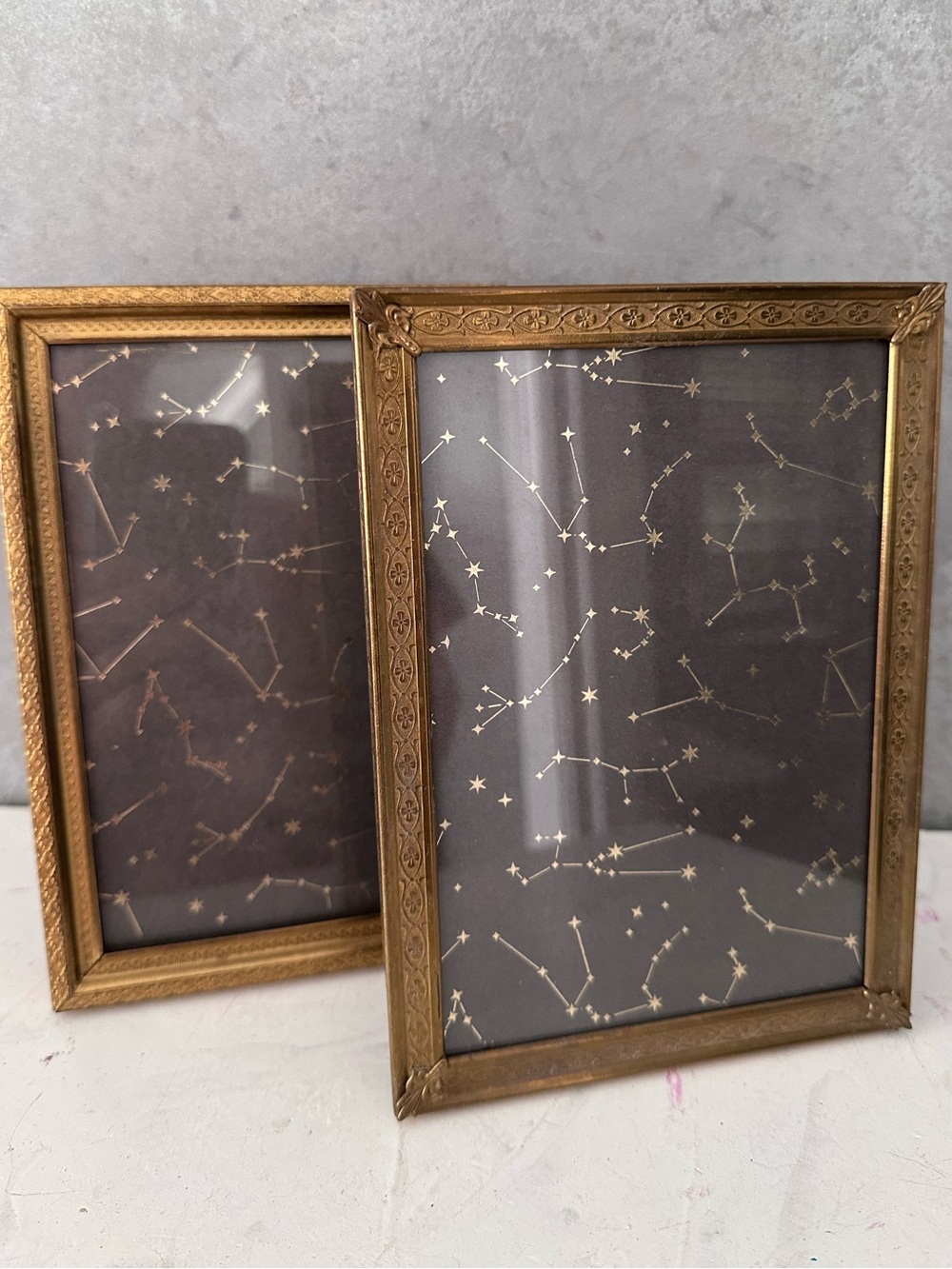 2 VINTAGE Picture Frame ORNATE Brass GOLD w/ Glass 5X7 NEOCLASSICAL DANISH